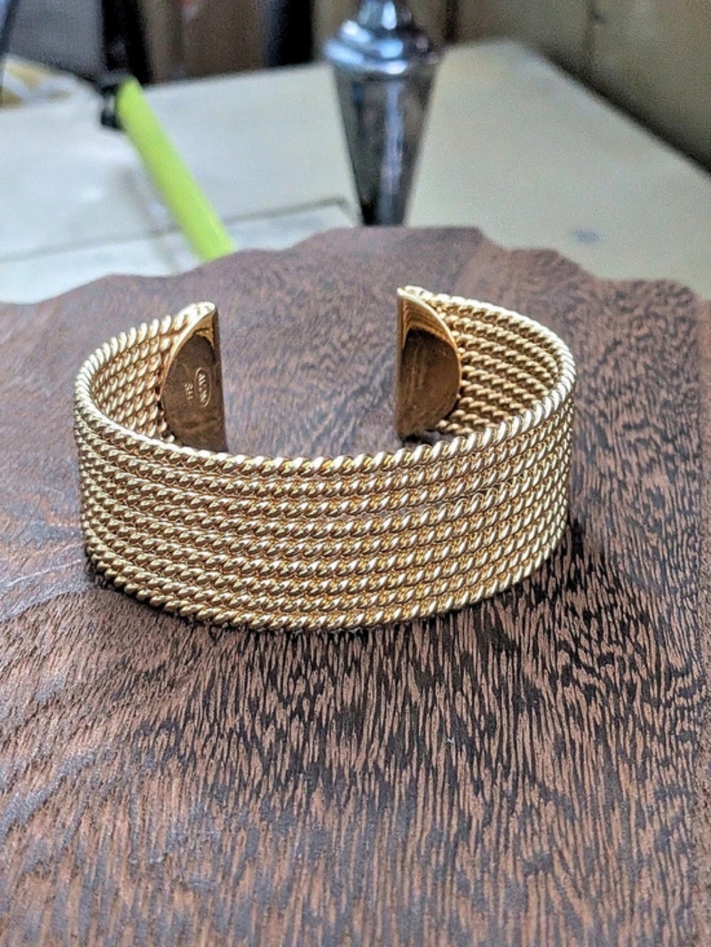 Vintage 1980s Avon Gold Tone Wide Multi Strand Twisted Rope Cuff Bracelet